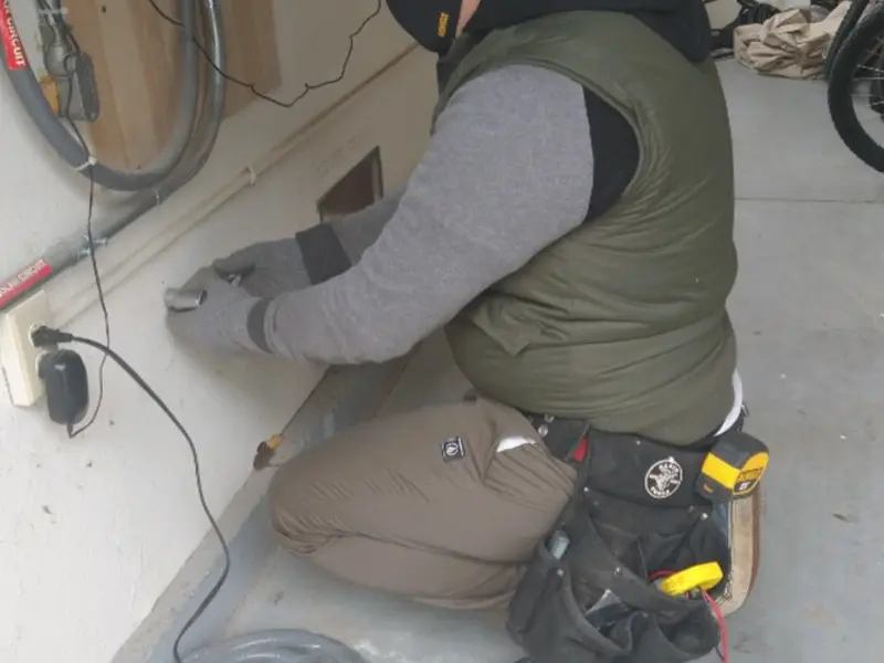 Electrician performing outlet wiring in a South El Monte garage